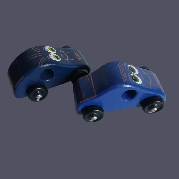 Tiny Tims vtg toy factory wooden cars set of 2 blue color - Picture 3 of 7